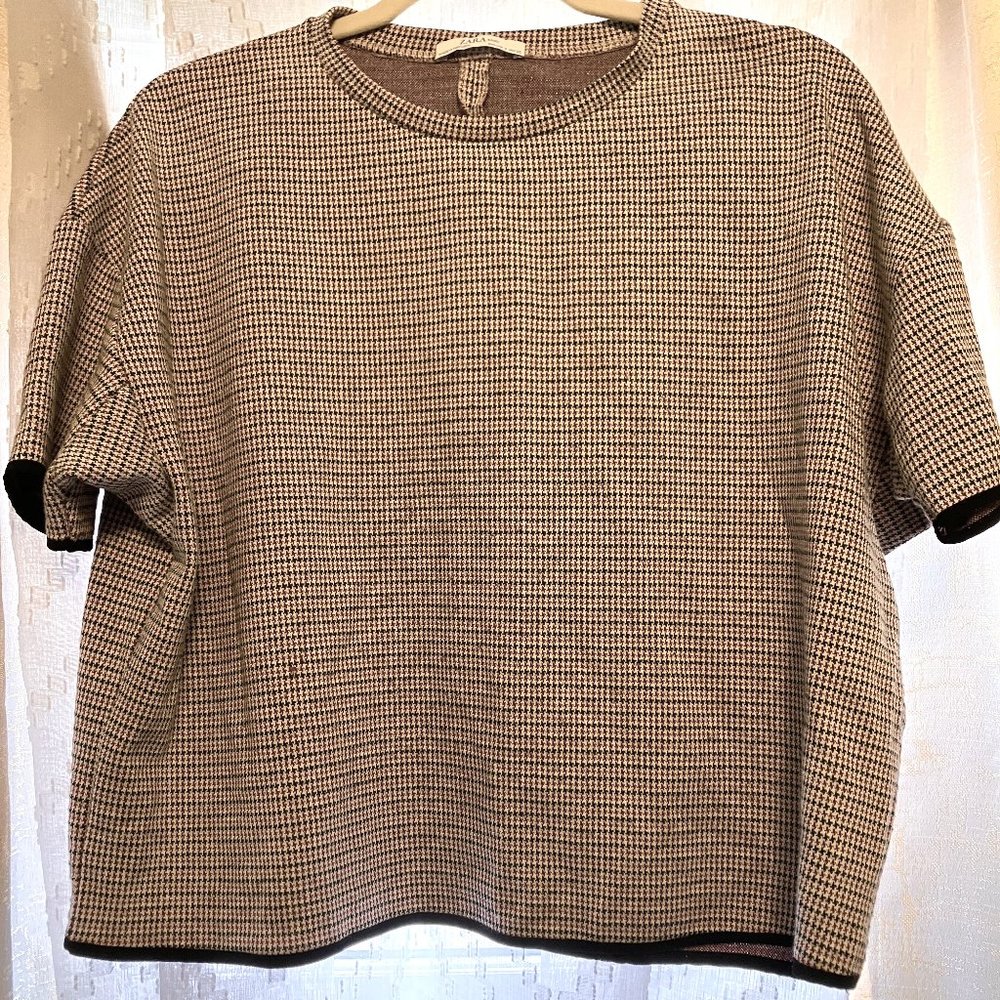 Zara Basic Houndstooth Knit Oversized Shirt